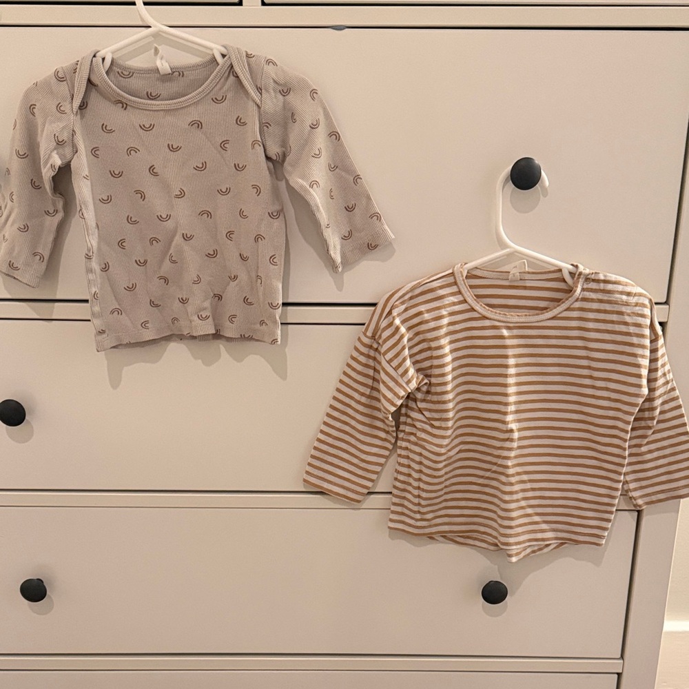 Quincy Mae Beige and Brown Kids Long Sleeve Tees